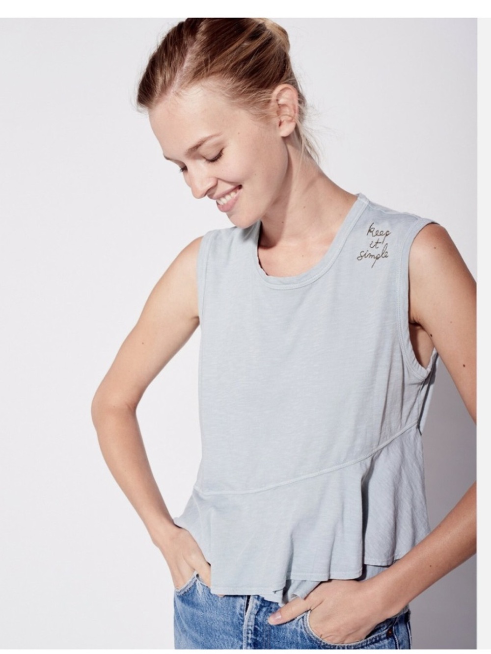 SUNDRY Tank KEEP IT SIMPLE  Peplum Tank Top, SZ 1= Small